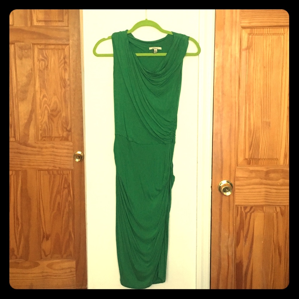 Anthropologie Bordeaux green midi ruched dress